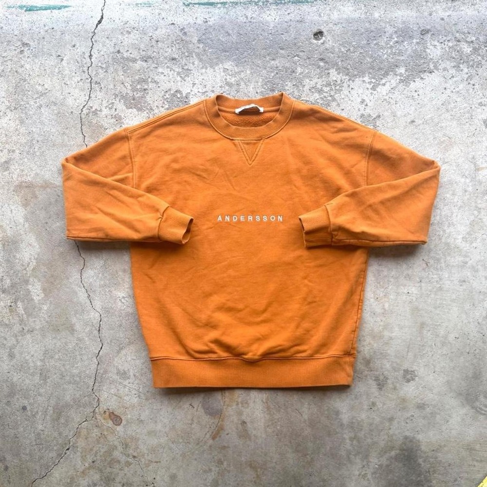 Andersson Bell Orange Curious Embroidered Crewneck Sweatshirt Mens Small
